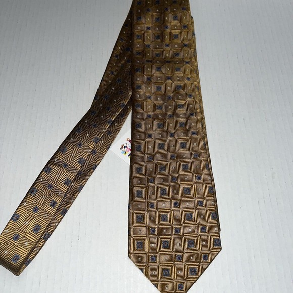 Hickey Freeman Men's Tie Gold Print - Picture 1 of 5